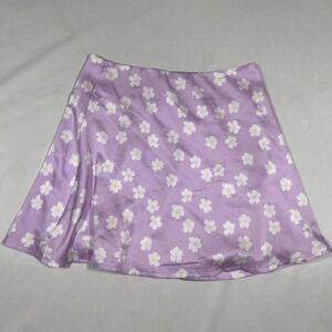 Size 2 – Princess Polly Purple Daisy Floral Mini Skirt Y2K Satin Silky‎ A-Line